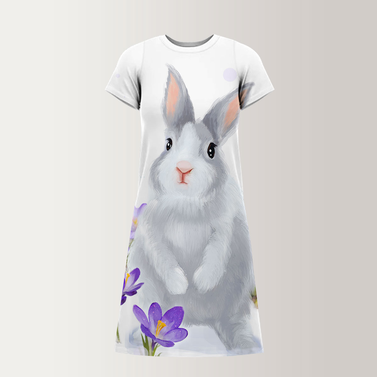 Purple Flower Rabbit T-Shirt Dress_2_1