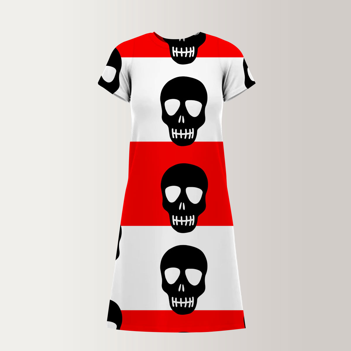 Red Stripe Skull T-Shirt Dress_2_1