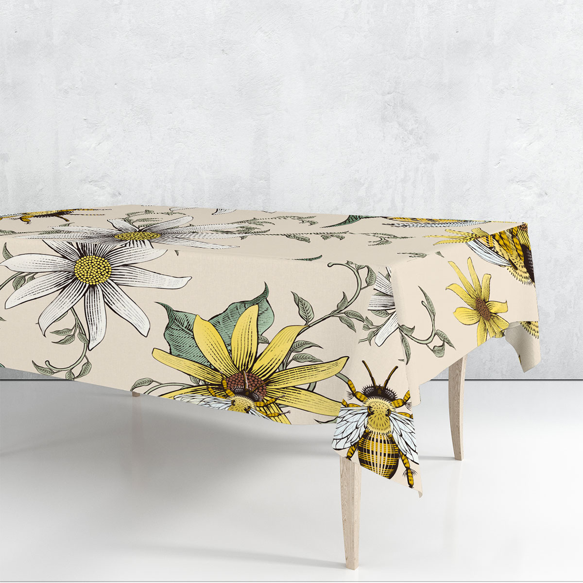 Flower And Bee Rectangle Tablecloth_2_1