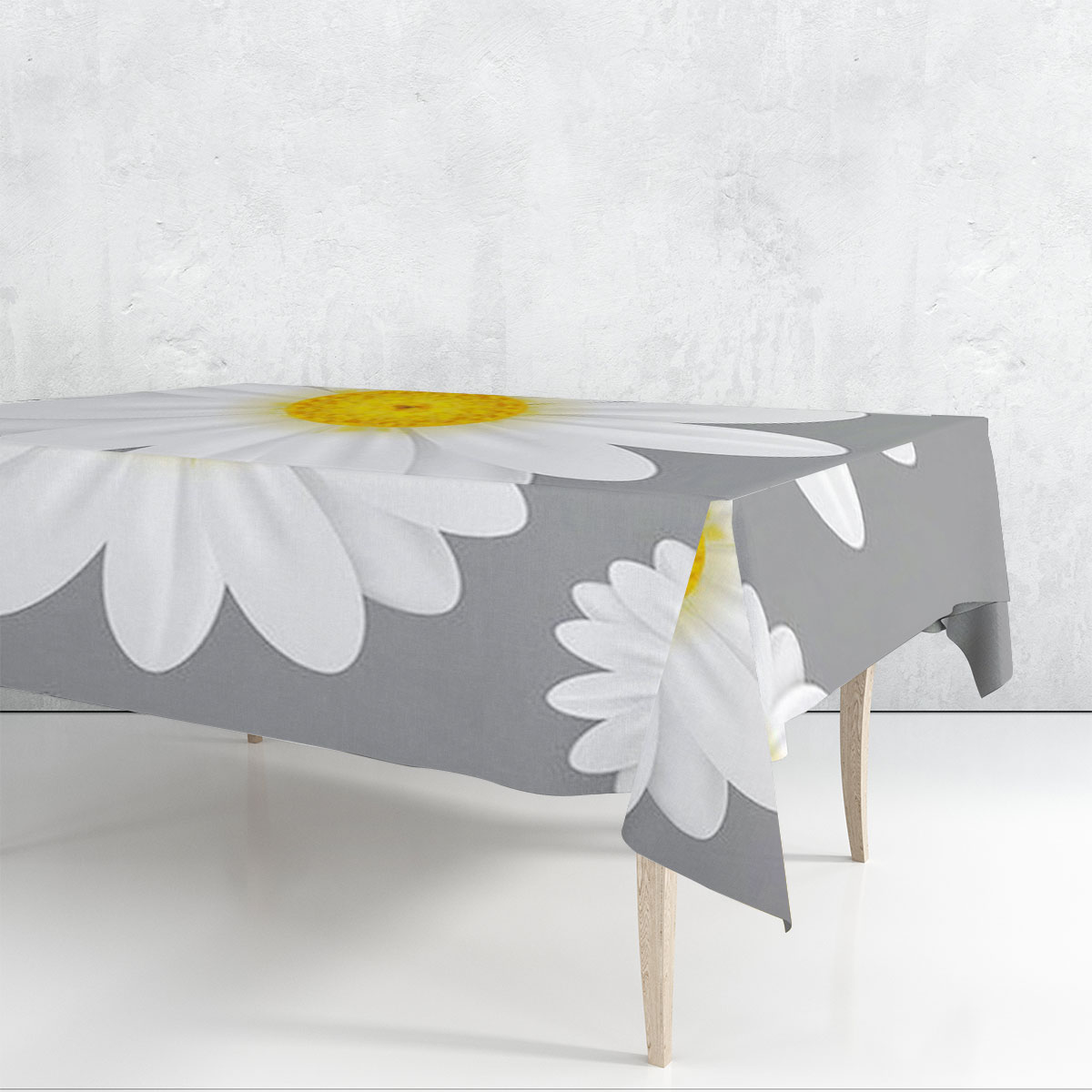 Grey White Daisy Rectangle Tablecloth_2_1