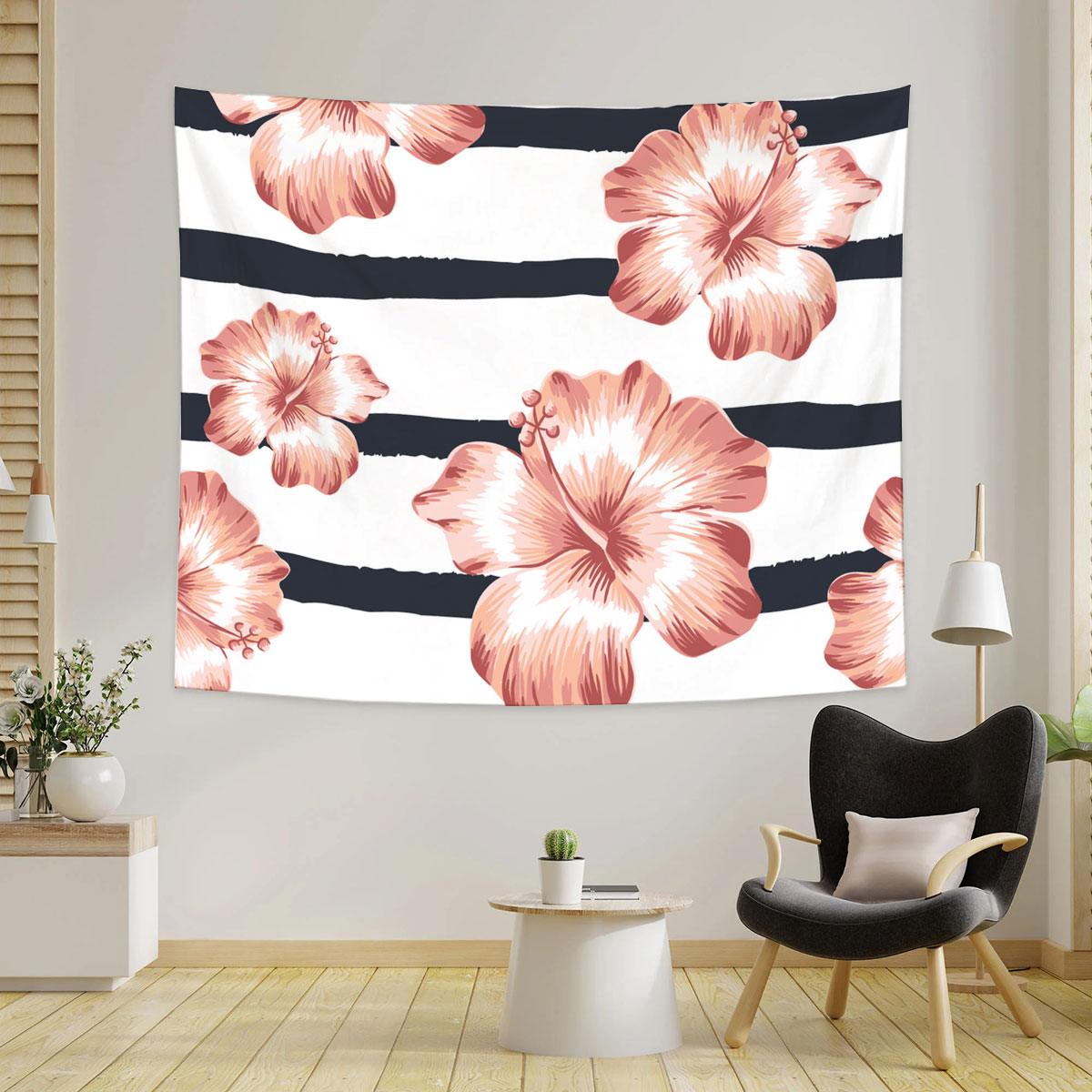 Floral Pink Hibiscus Tapestry_2_1