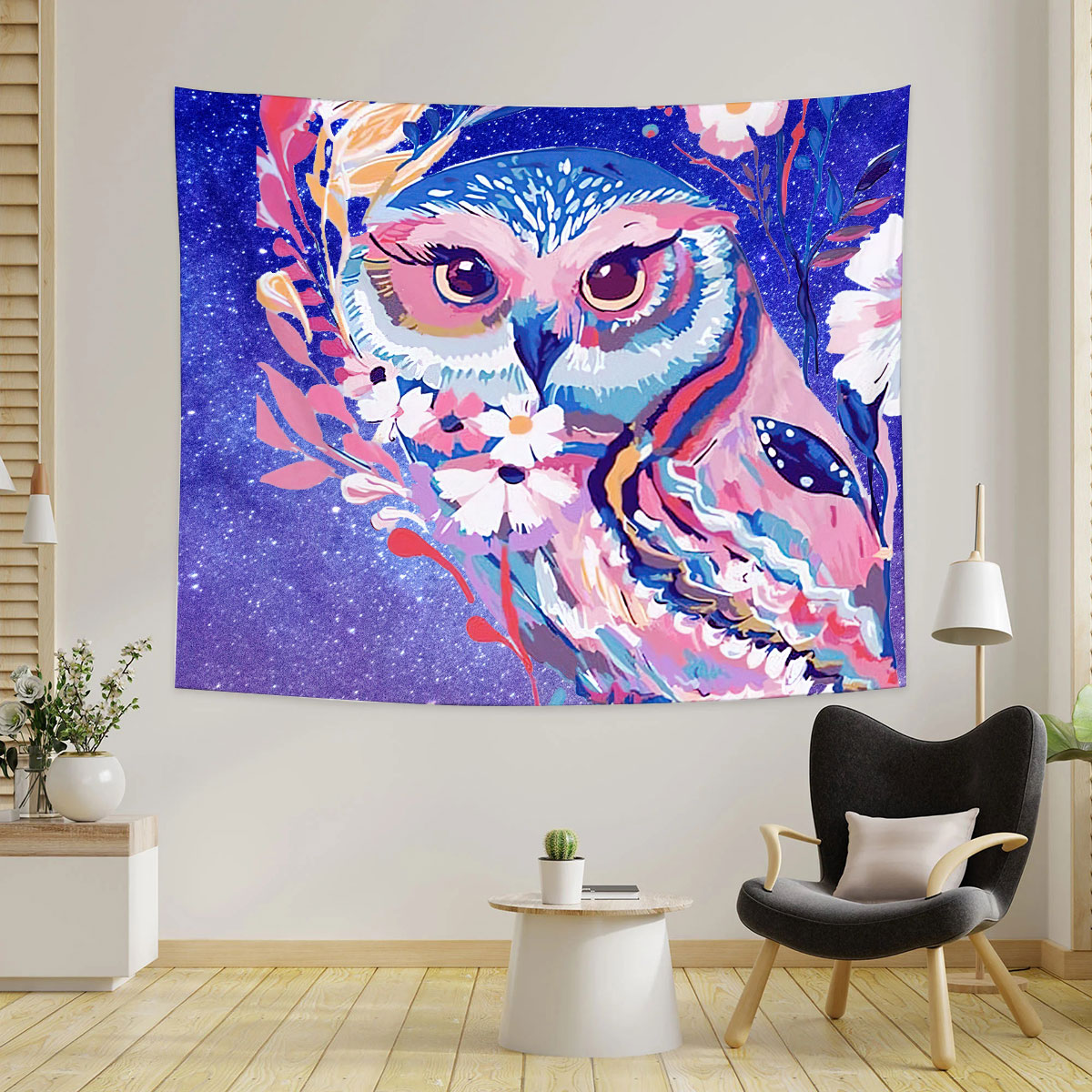 Galaxy Pink Owl Tapestry_2_1