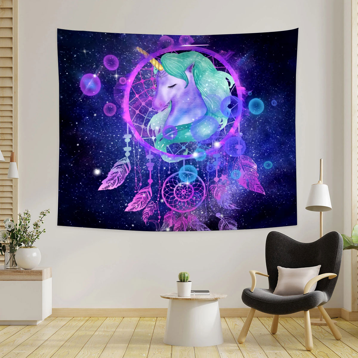 Galaxy Unicorn With Dream Catcher Tapestry_2_1