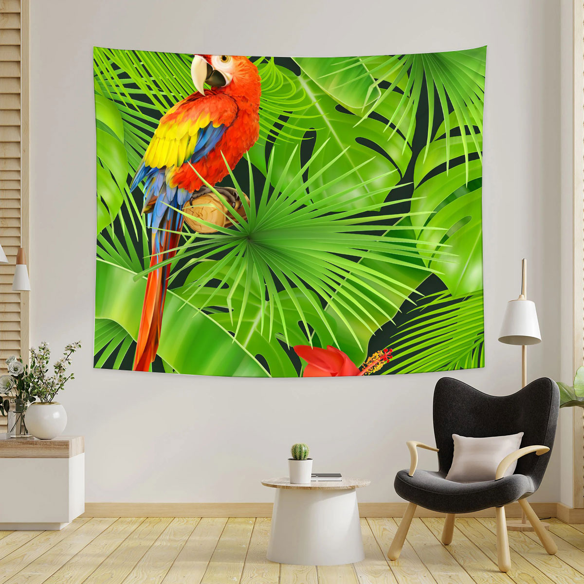 Green Tropical Parrot Tapestry_2_1