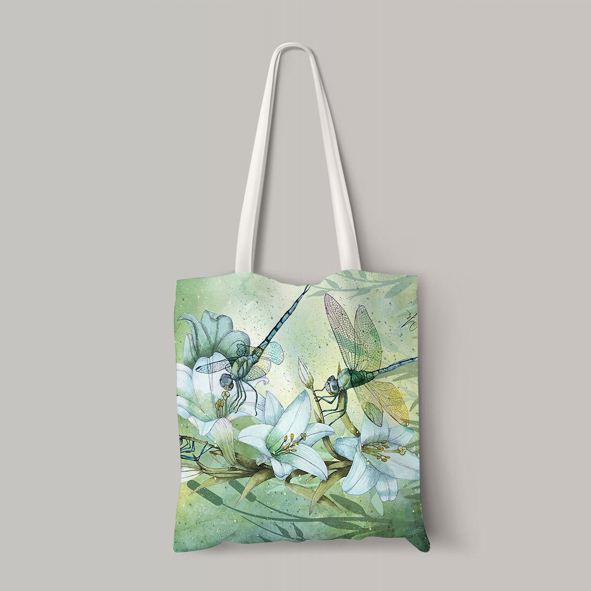 Flower With Dragonfly Totebag_2_1