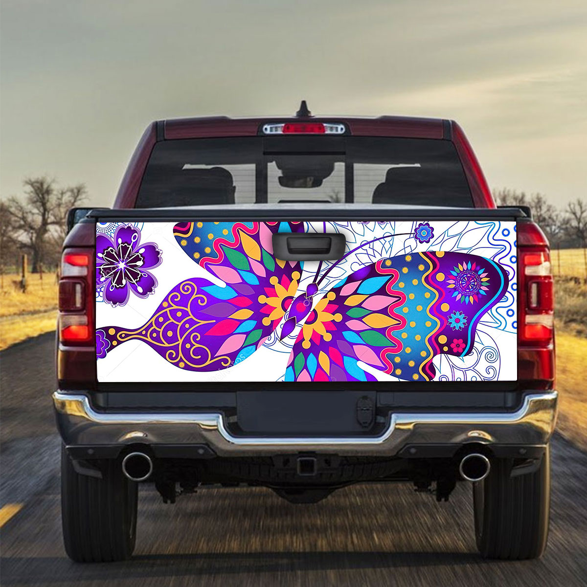 Purple Flower And Butterfly Truck Bed Decal_2_1