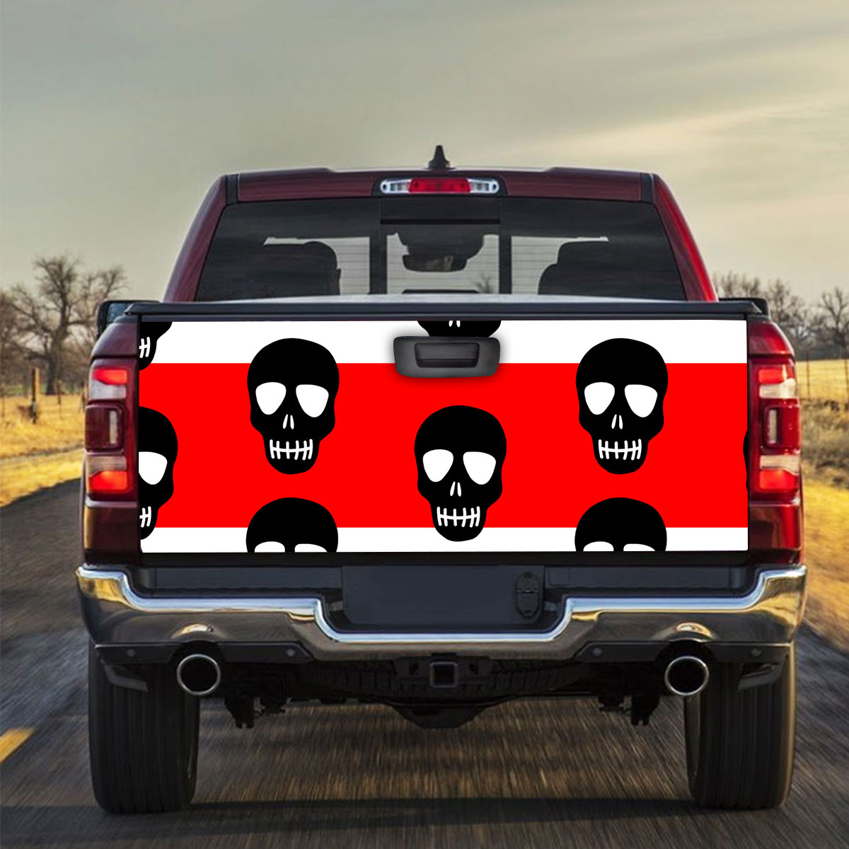 Red Stripe Skull Truck Bed Decal_2_1