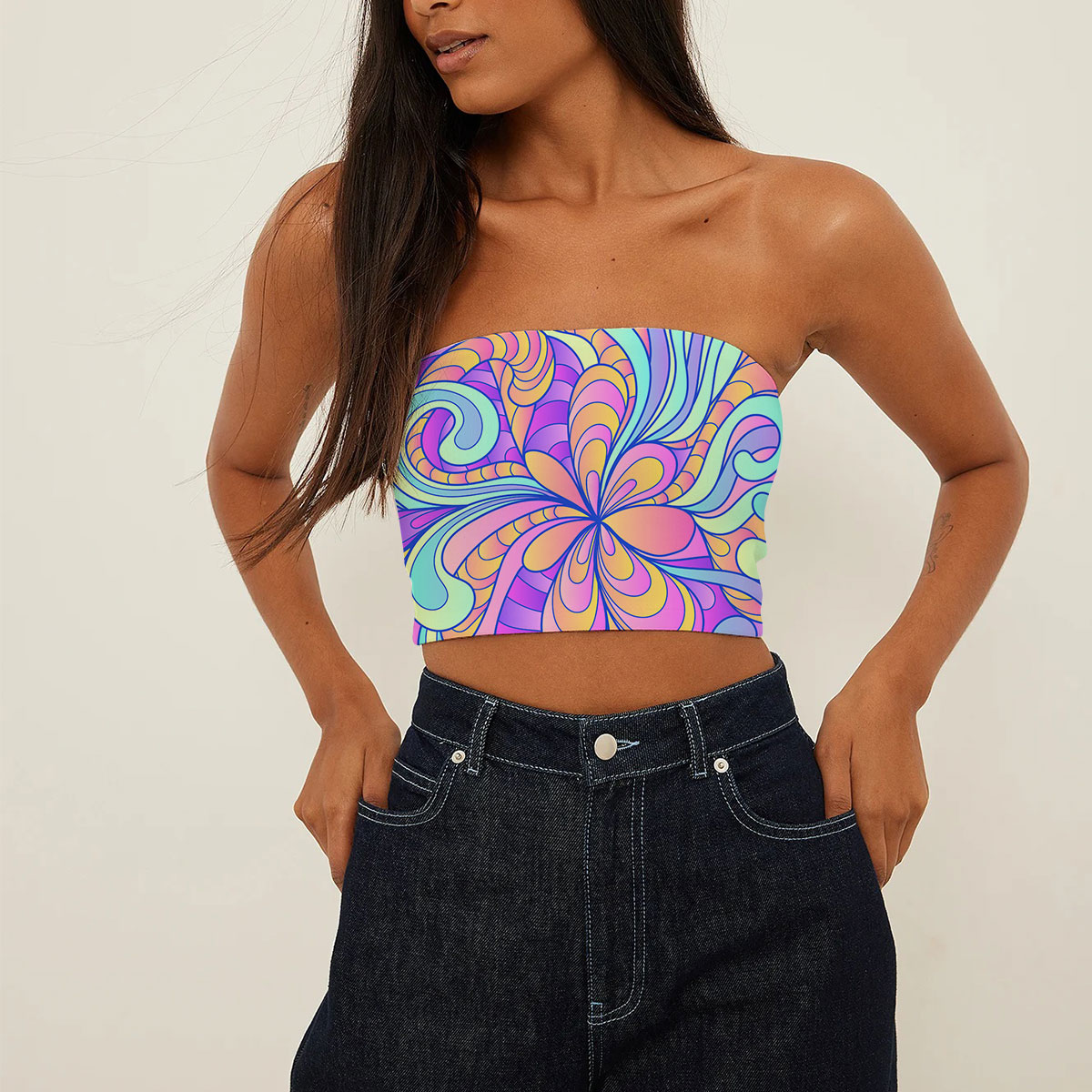 Hippie Psychedelic Flower Tube Top_2_1