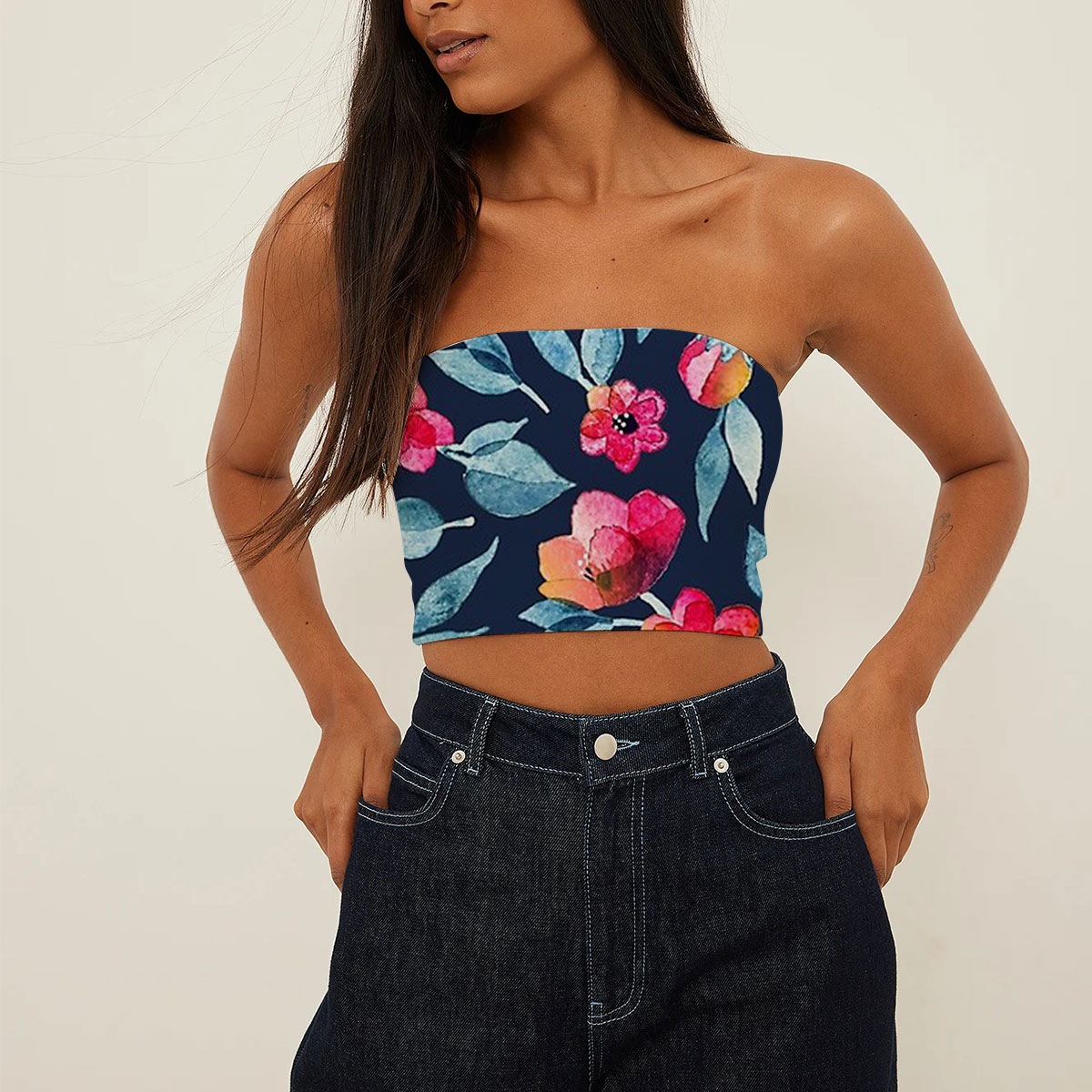Red Rose Pink Orchid Tube Top_2_1