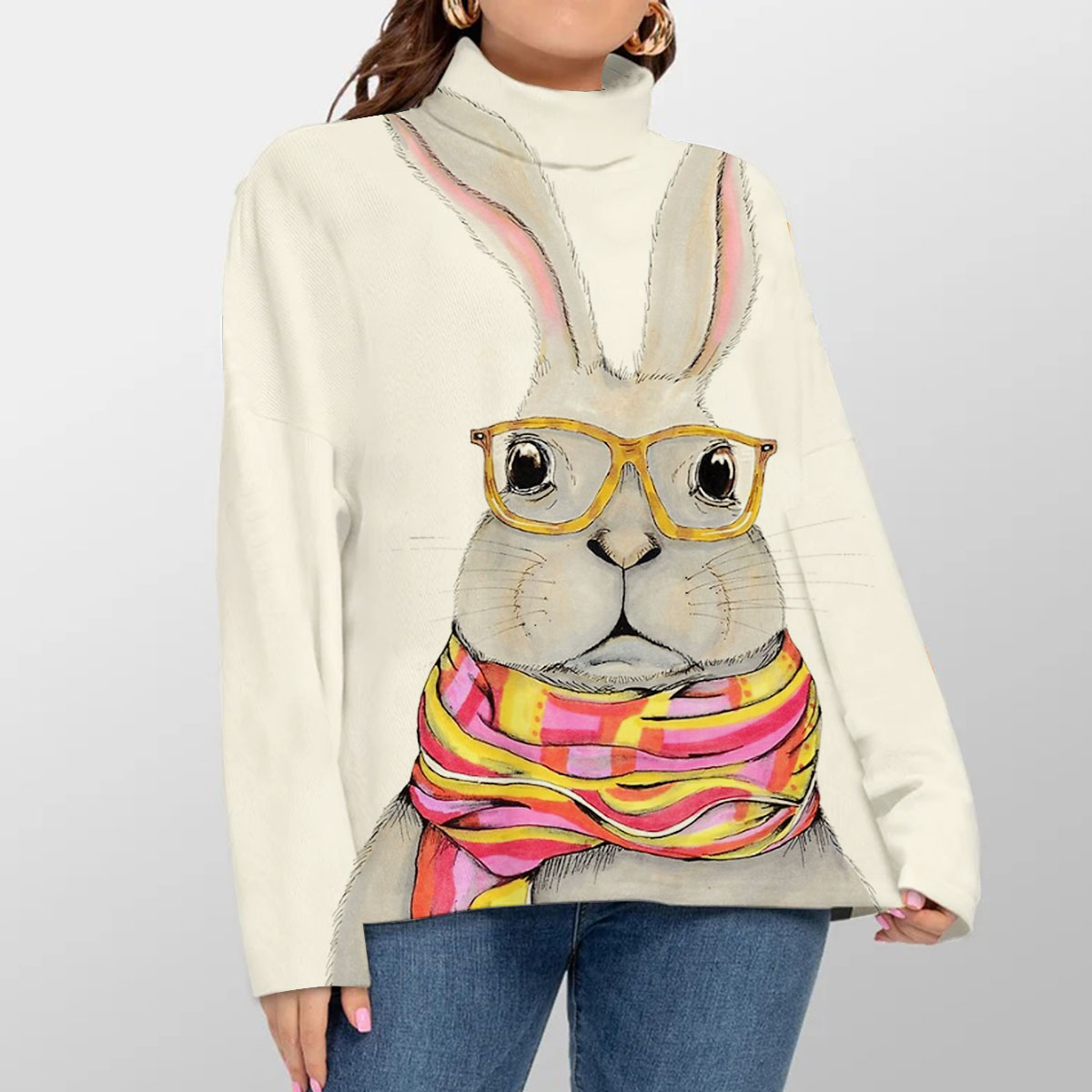 Hipster Bunny Turtleneck Sweater_2_1