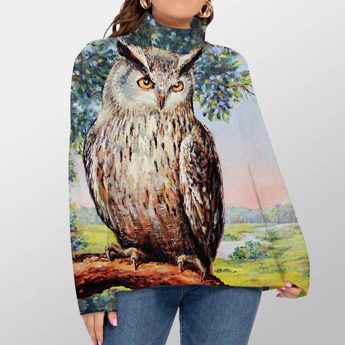 Landscape With Owl Turtleneck Sweater_2_1
