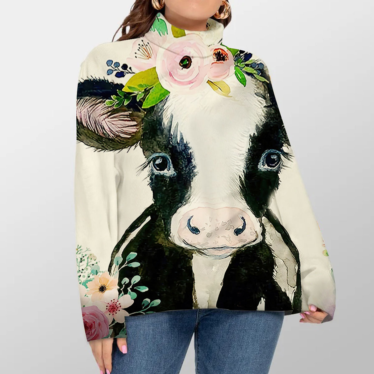 Love Beautiful Cow Turtleneck Sweater_2_1