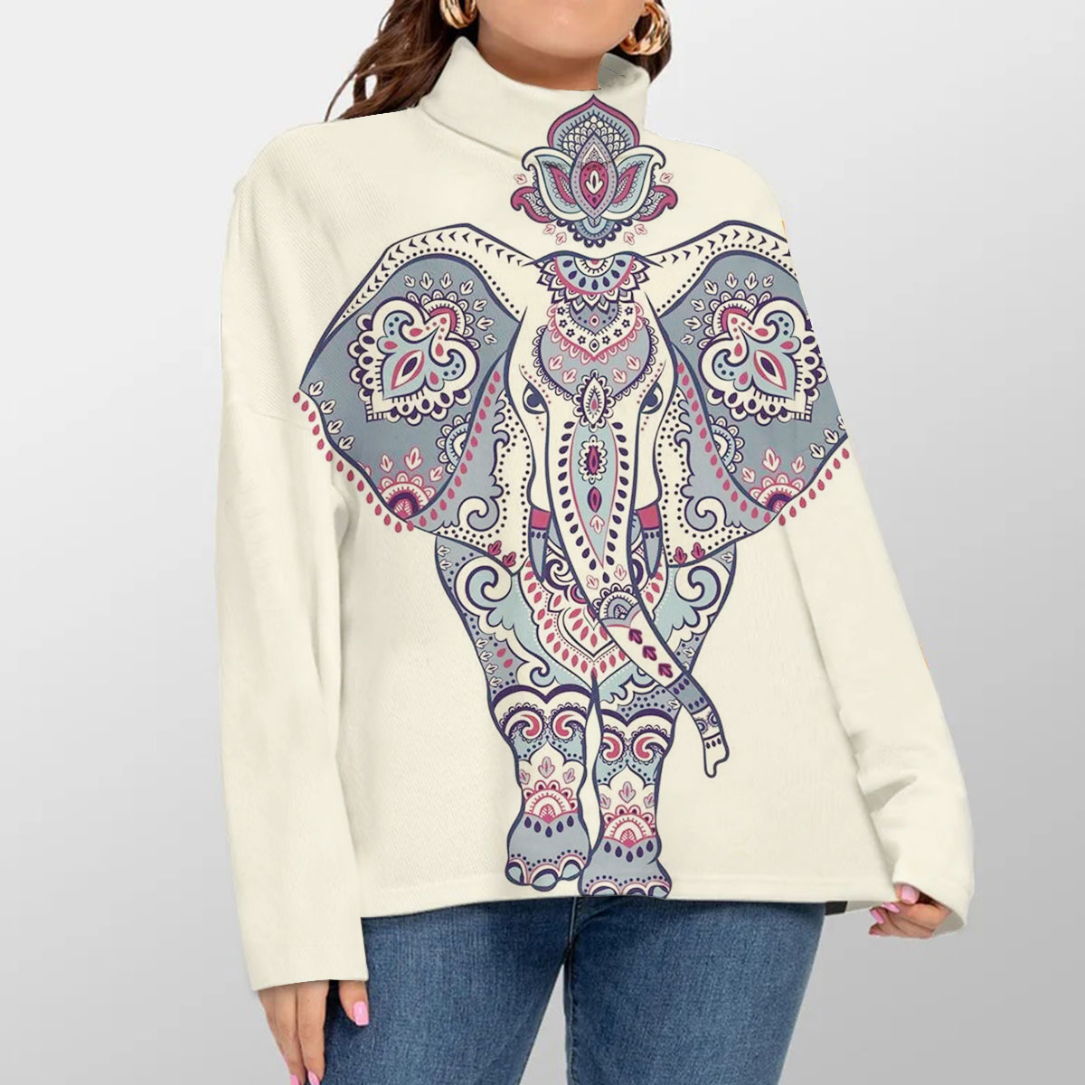 Mandala Elephant Turtleneck Sweater_2_1