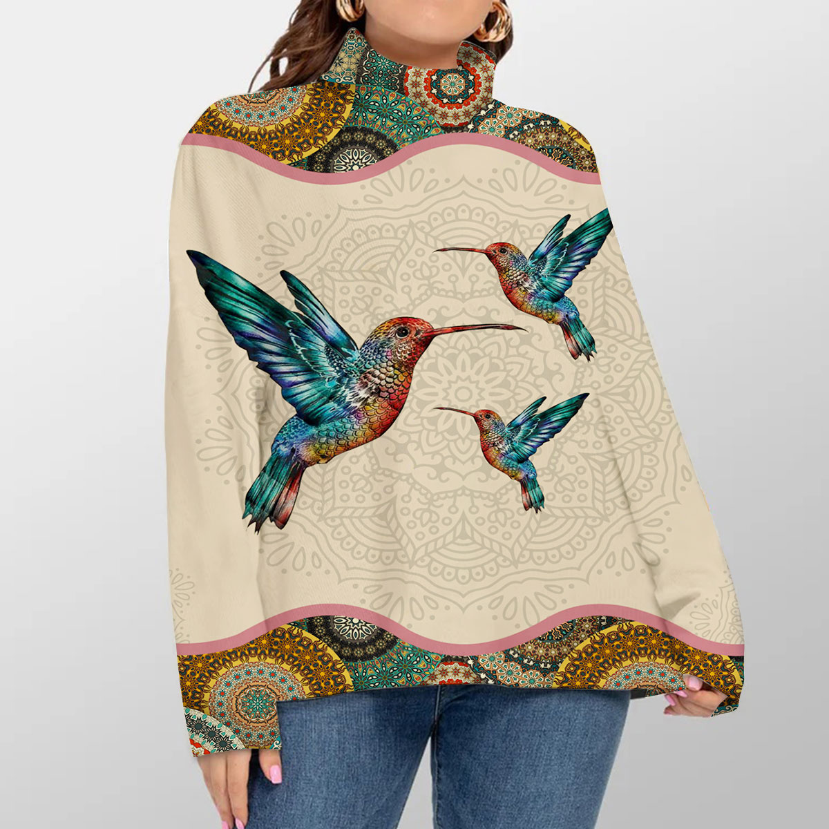 Mandala Humming Bird Turtleneck Sweater_2_1