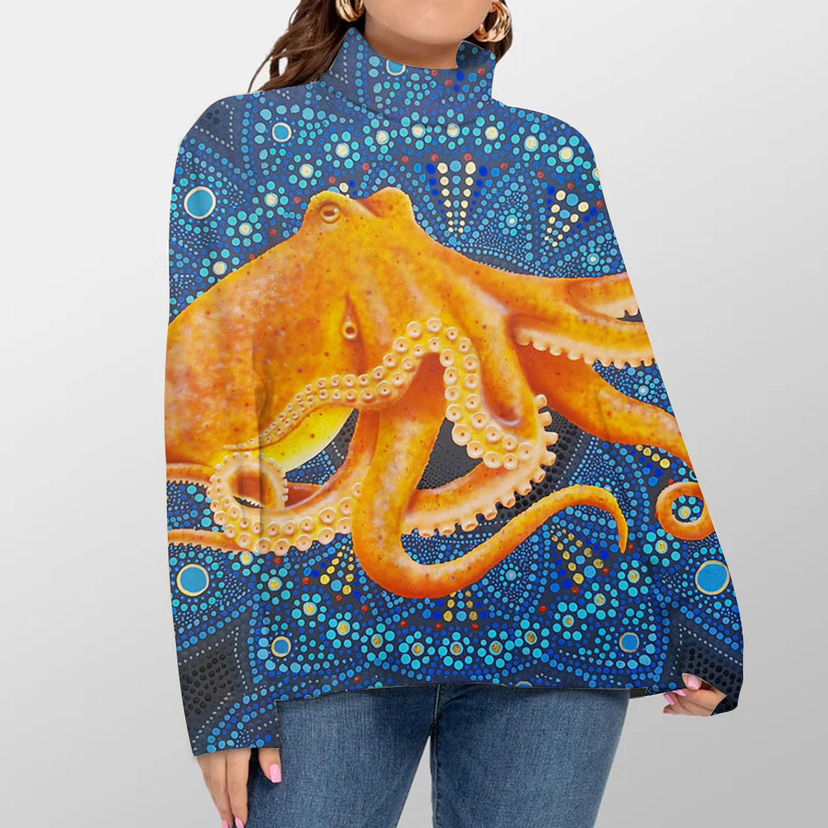 Mandala Orange Octopus Turtleneck Sweater_2_1