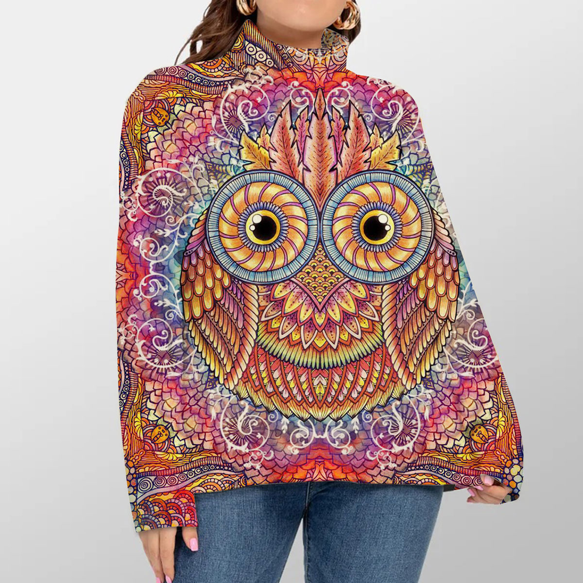 Mandala Owl Turtleneck Sweater_2_1