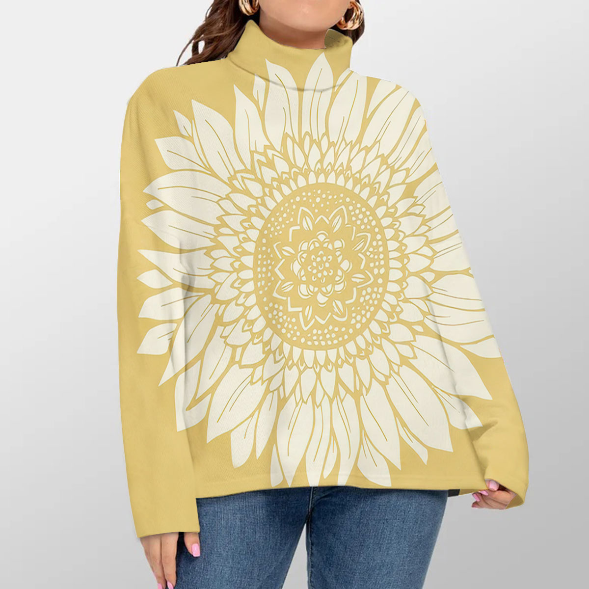 Mandala Sunflower Turtleneck Sweater_2_1