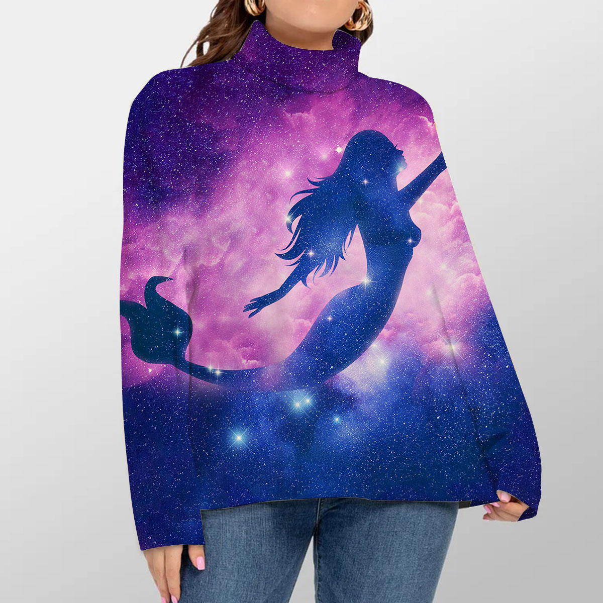 Mermaid In Galaxy Space Turtleneck Sweater_2_1