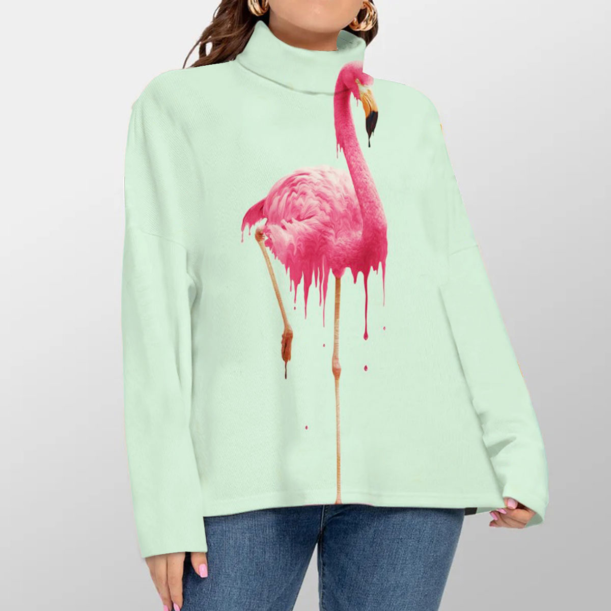 Mint Flamingo Turtleneck Sweater_2_1