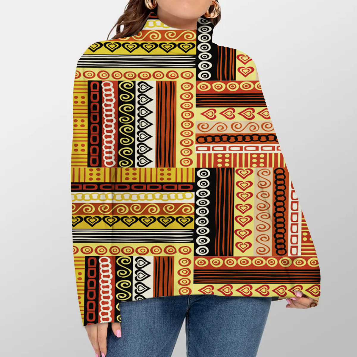 Traditional African Oriental Motifs Turtleneck Sweater_2_1