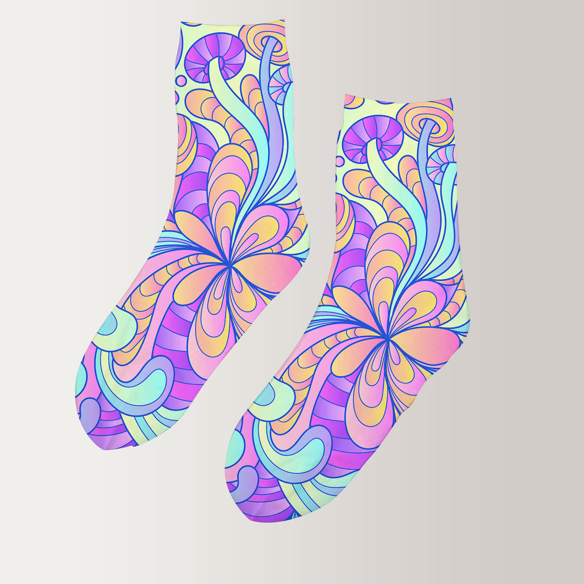 Hippie Psychedelic Flower 3D Socks_2_1