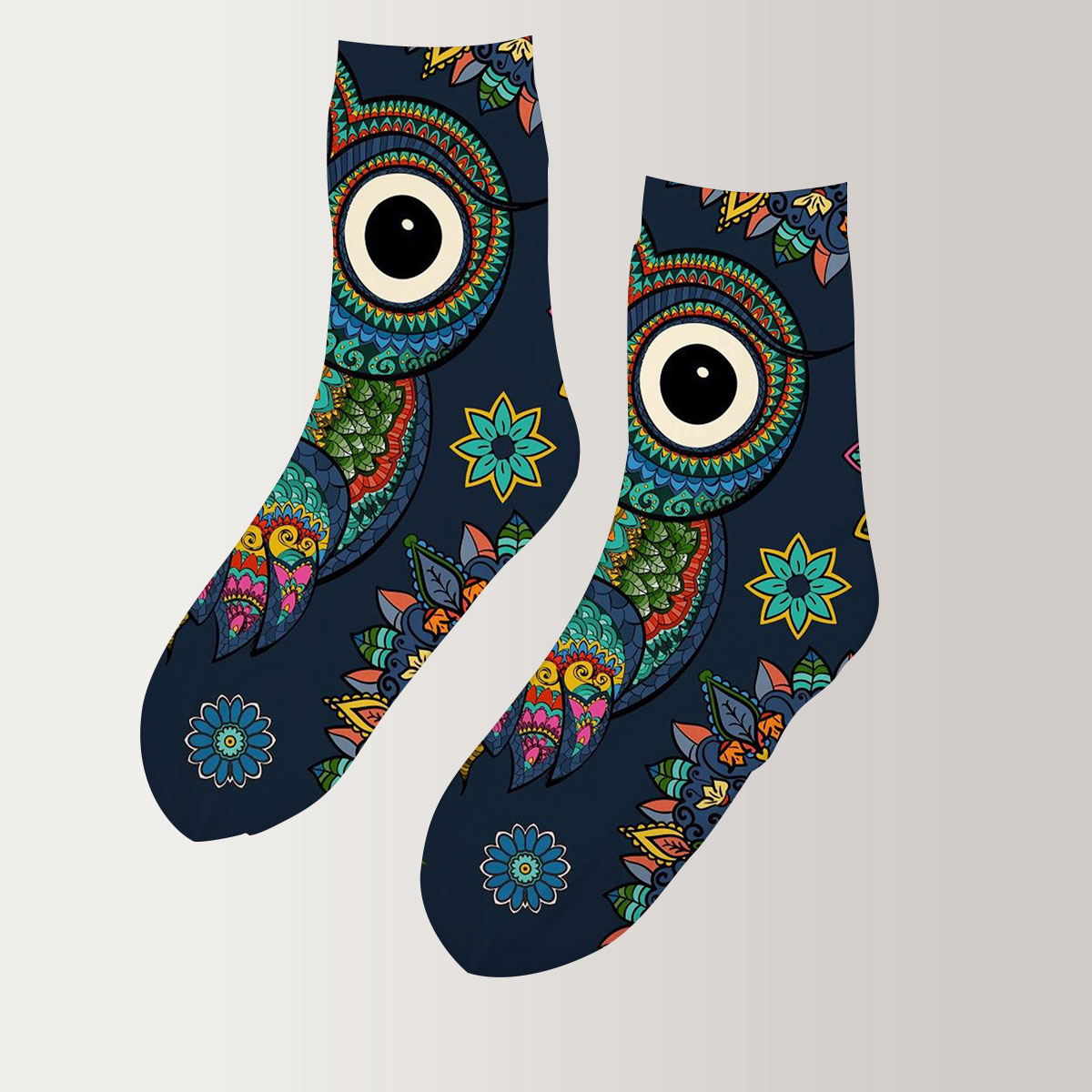Mandala Blue Owl 3D Socks_2_1