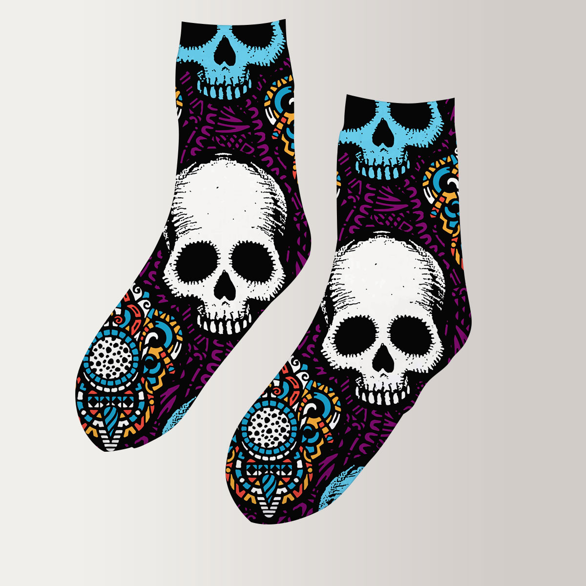 Purple Blue Skull 3D Socks_2_1