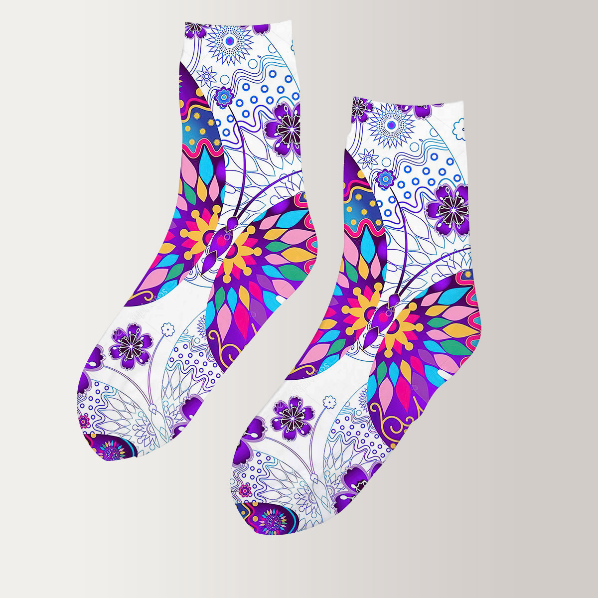 Purple Flower And Butterfly 3D Socks_2_1