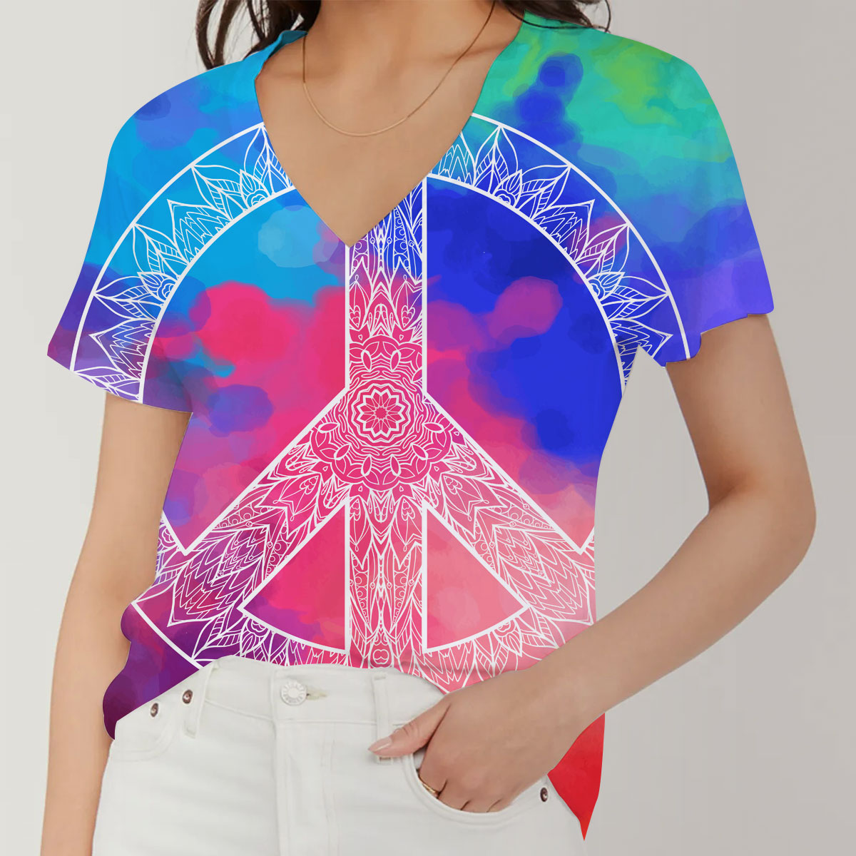Hippie Peace Love V-Neck Women's T-Shirt_2_1