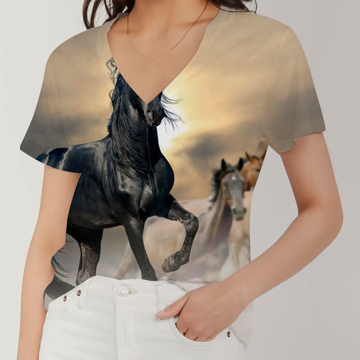 Horse In The Wild V-Neck Women's T-Shirt_2_1