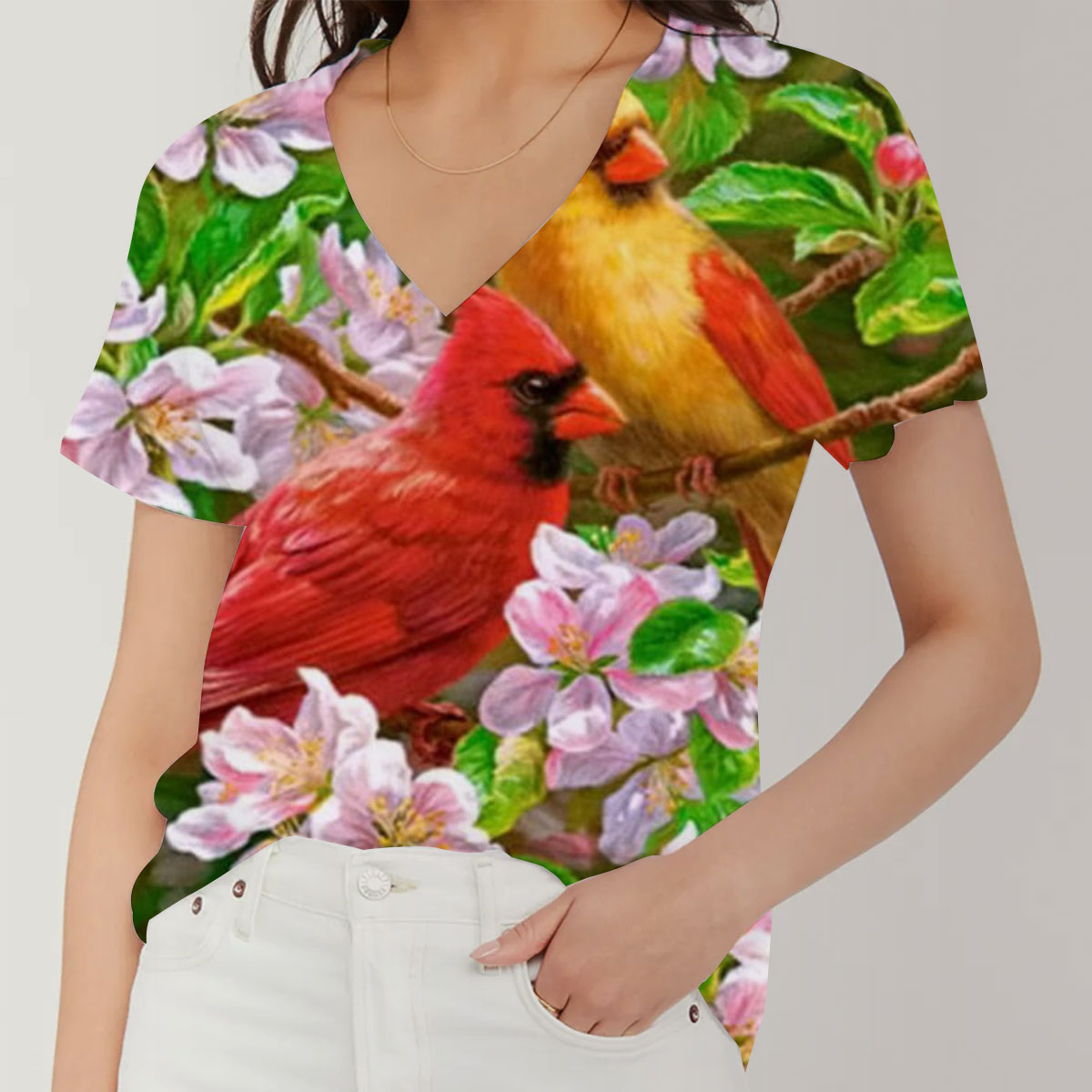 Humming Bird Couple V-Neck Women's T-Shirt_2_1