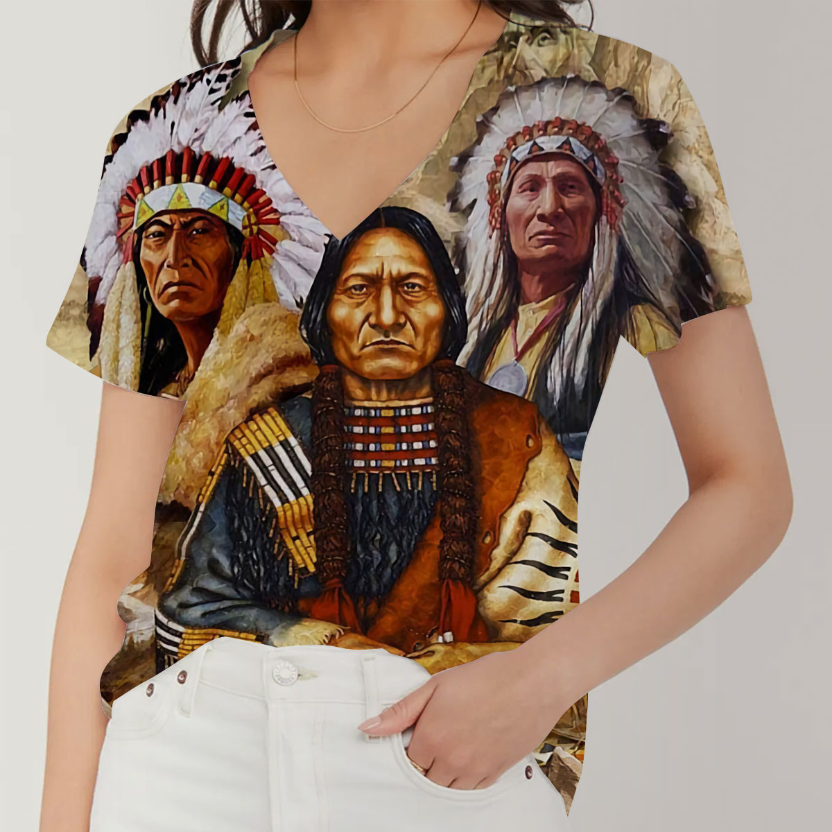 Indigenous Native American V-Neck Women's T-Shirt_2_1