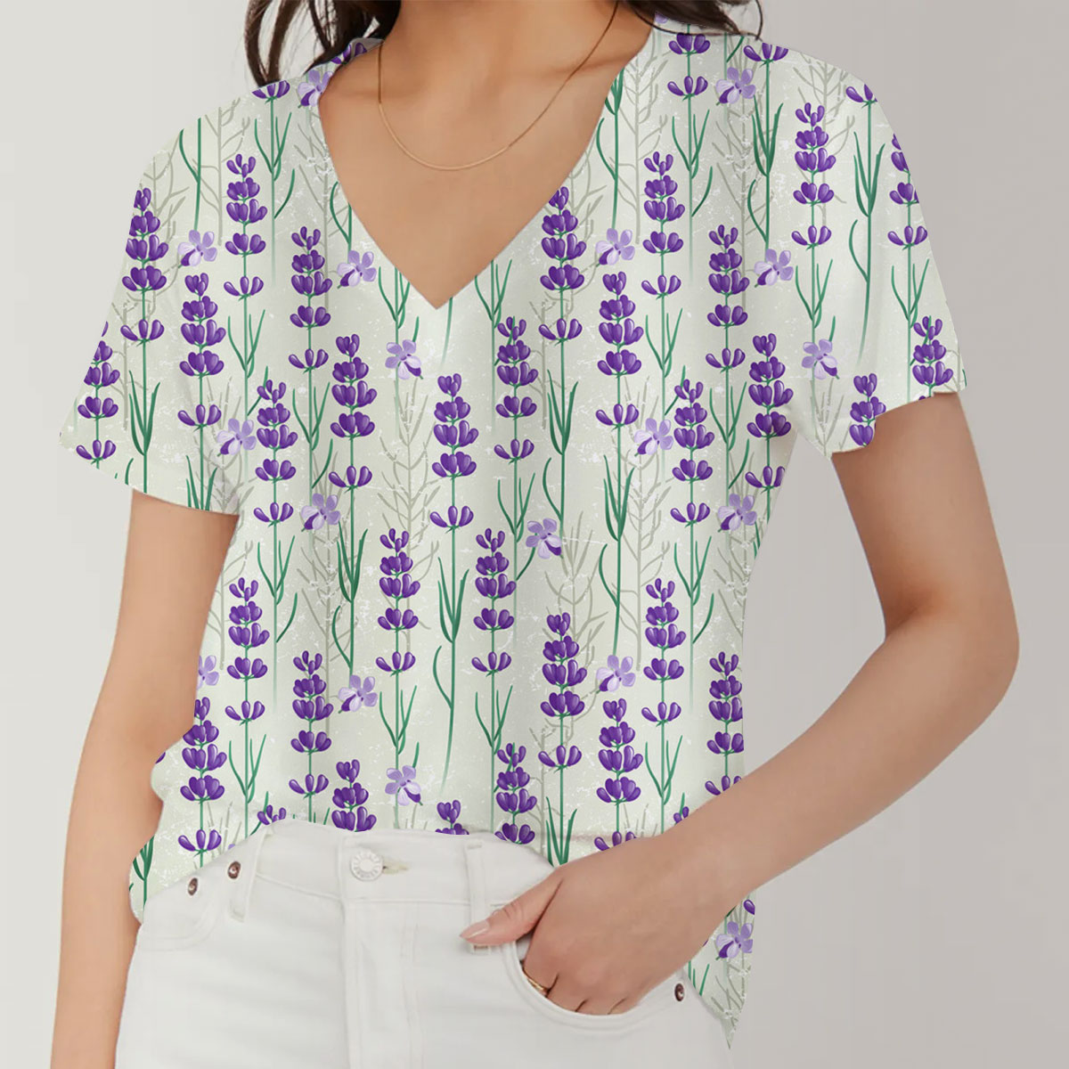Lavender V-Neck Women's T-Shirt_2_1