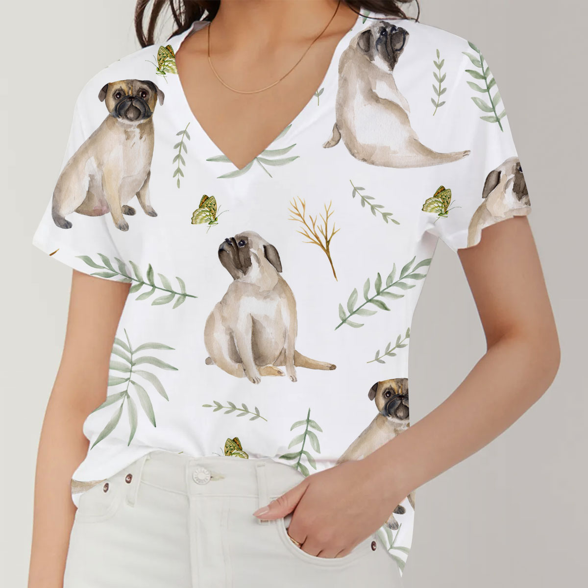 Little Dog V-Neck Women's T-Shirt_2_1