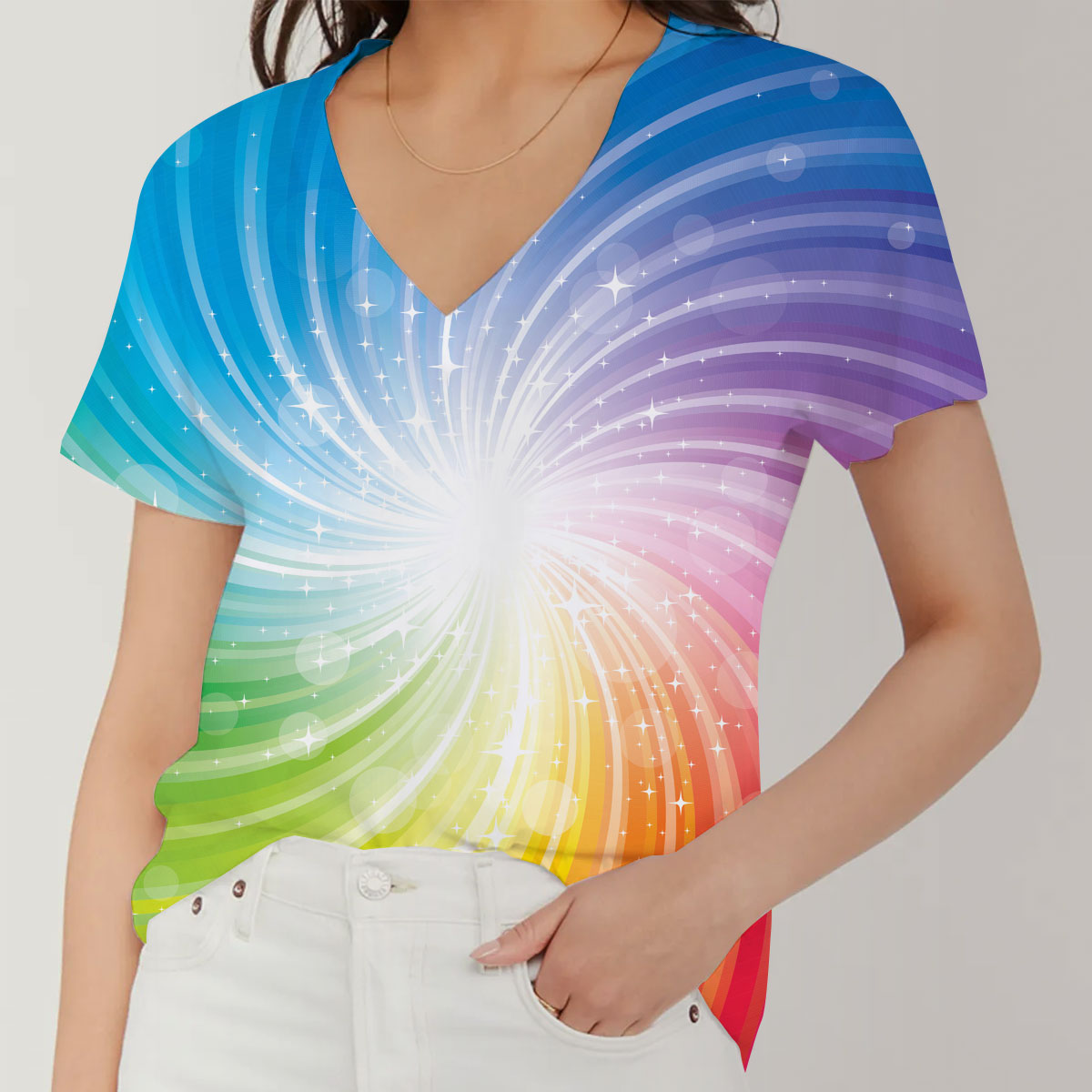 Love Heart Rainbow V-Neck Women's T-Shirt_2_1