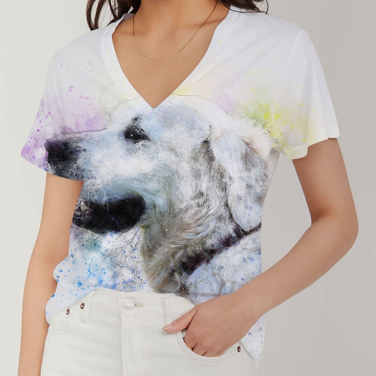 Lovely Dog V-Neck Women's T-Shirt_2_1