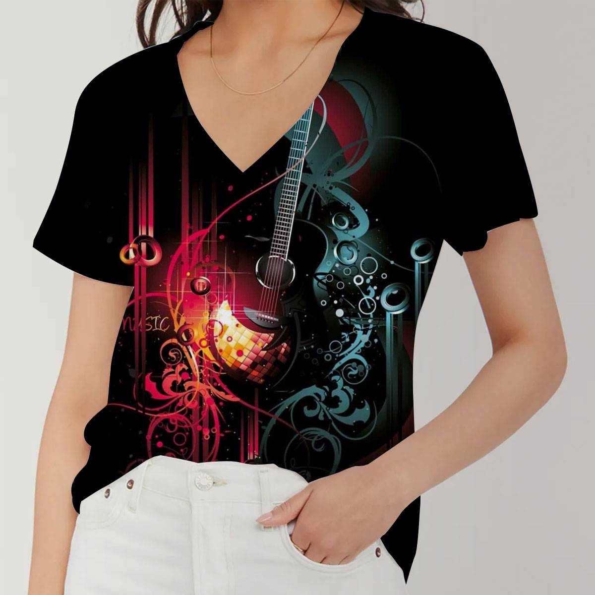 Magic Guitar V-Neck Women's T-Shirt_2_1