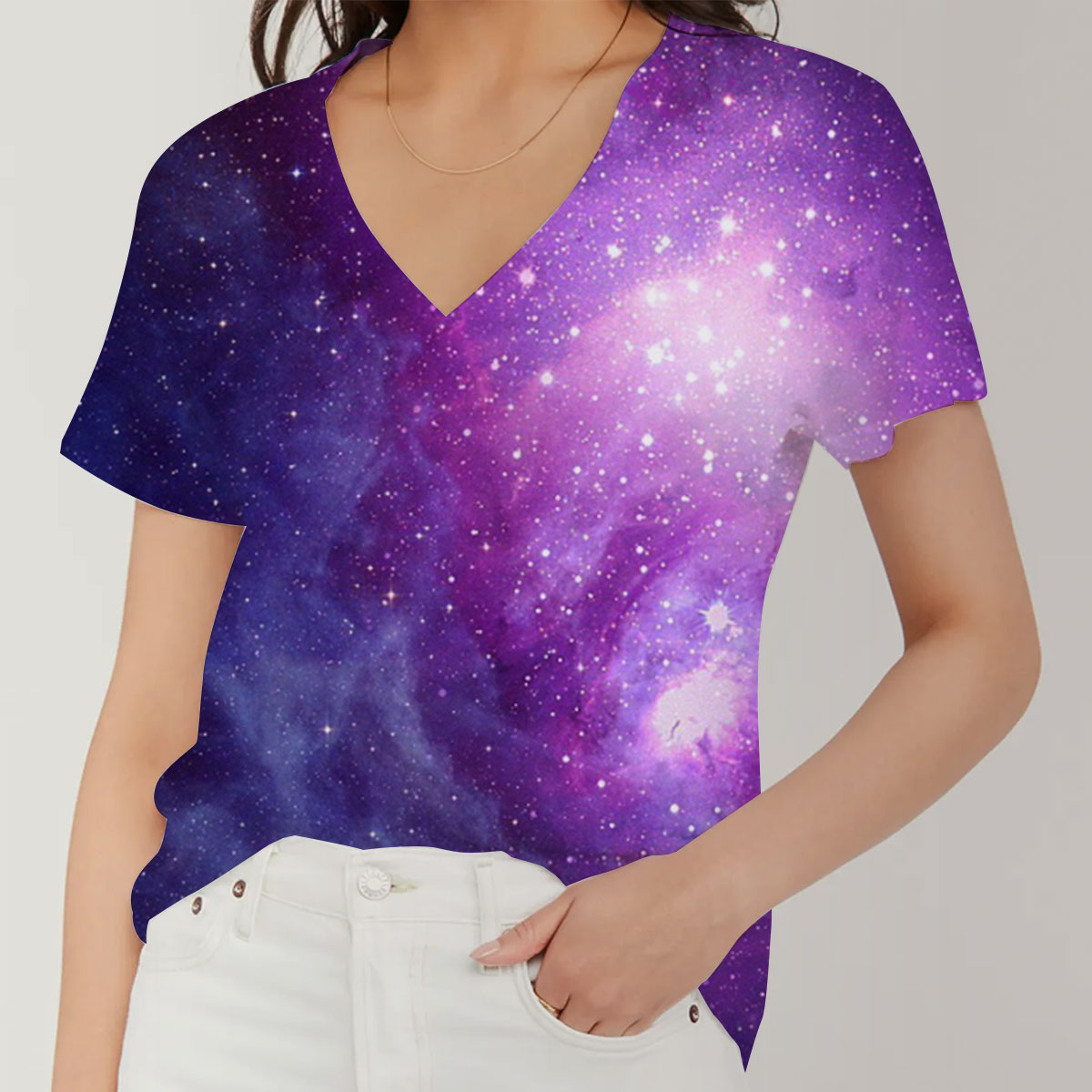 Magic Purple Galaxy V-Neck Women's T-Shirt_2_1