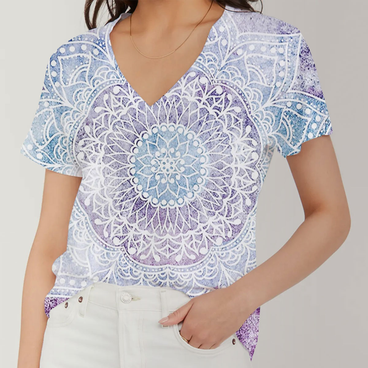 Mandala Lavender V-Neck Women's T-Shirt_2_1