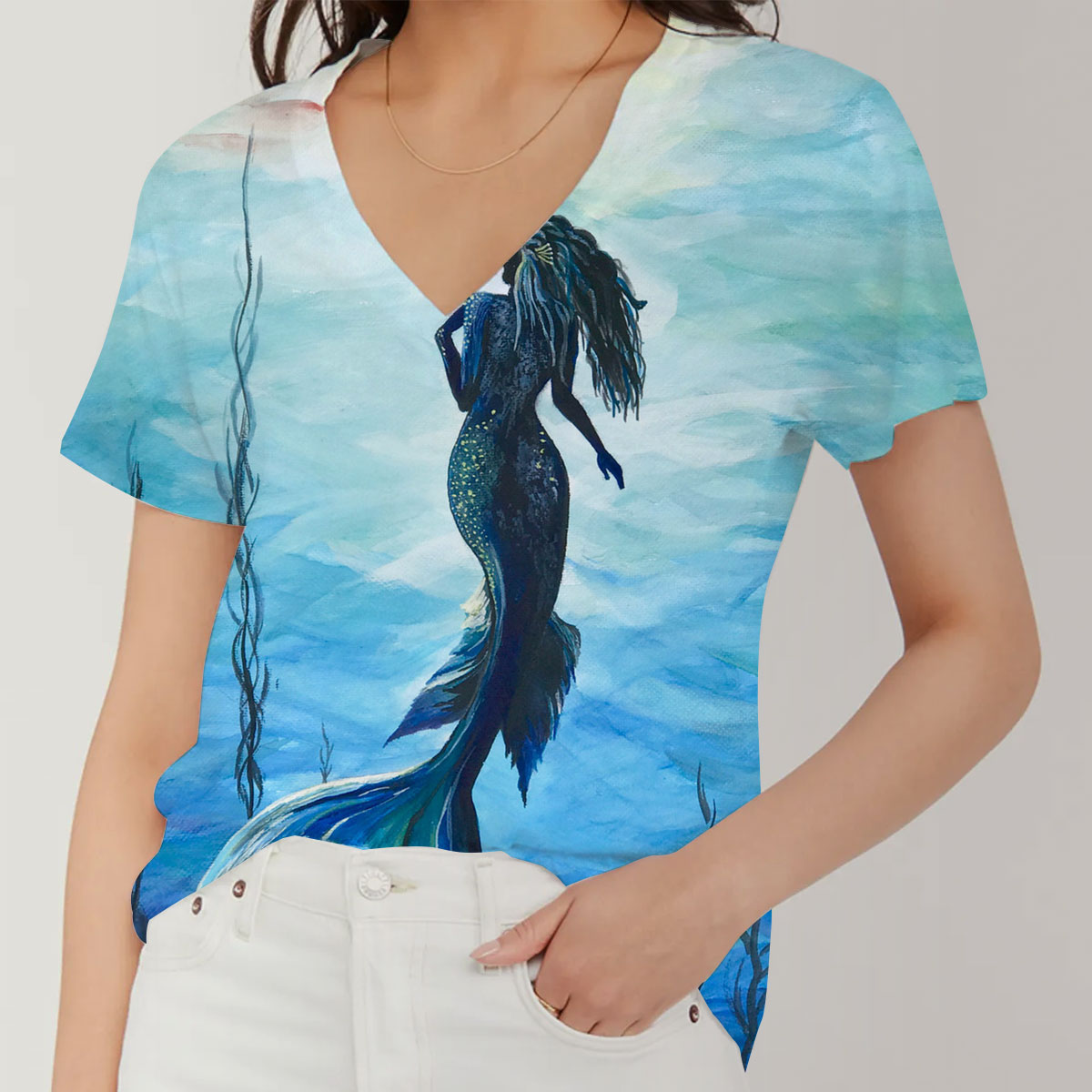 Mermaid Under The Sea V-Neck Women's T-Shirt_2_1