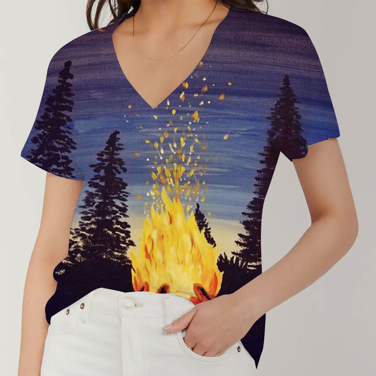 Midnight Campfire V-Neck Women's T-Shirt_2_1
