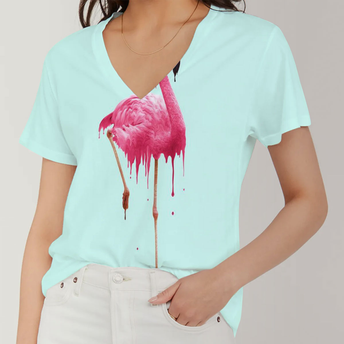 Mint Flamingo V-Neck Women's T-Shirt_2_1