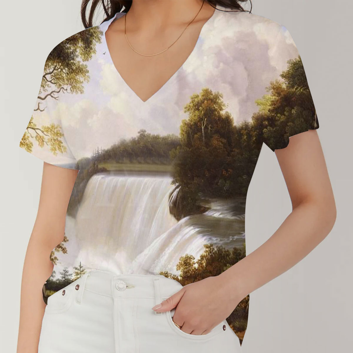Misty Niagara Falls V-Neck Women's T-Shirt_2_1
