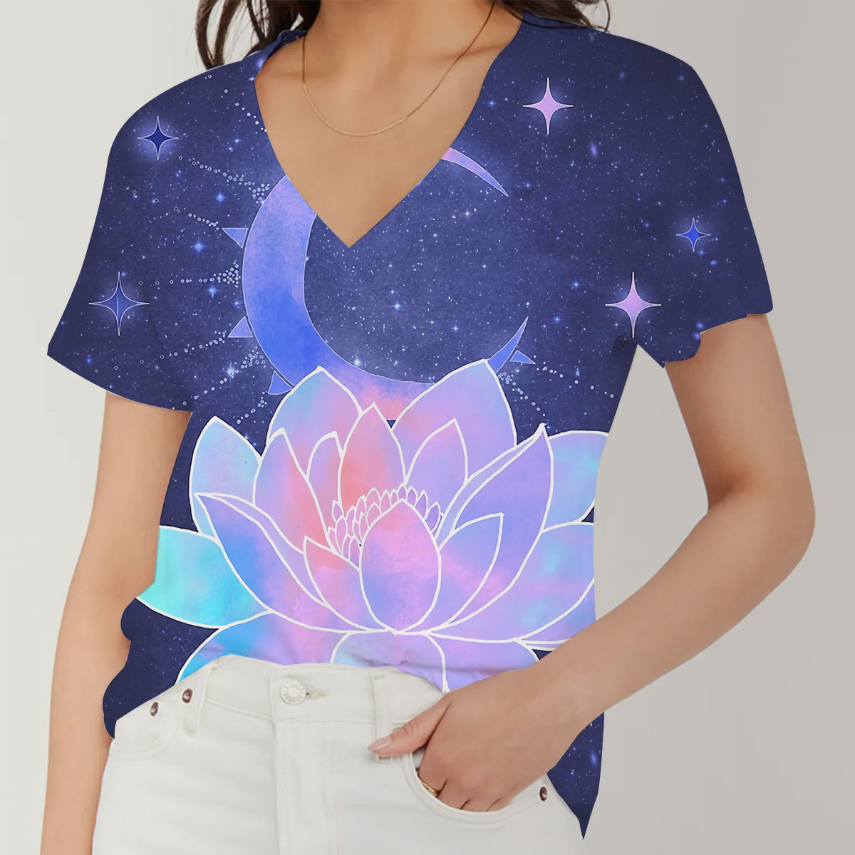 Moon And Lotus V-Neck Women's T-Shirt_2_1