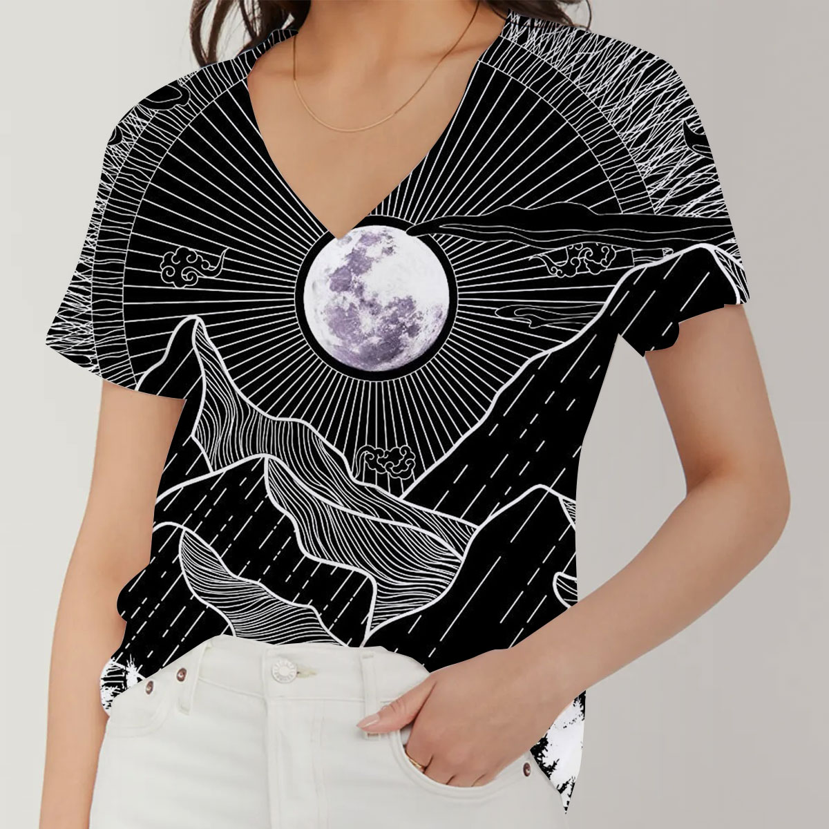 Moon Mountain V-Neck Women's T-Shirt_2_1