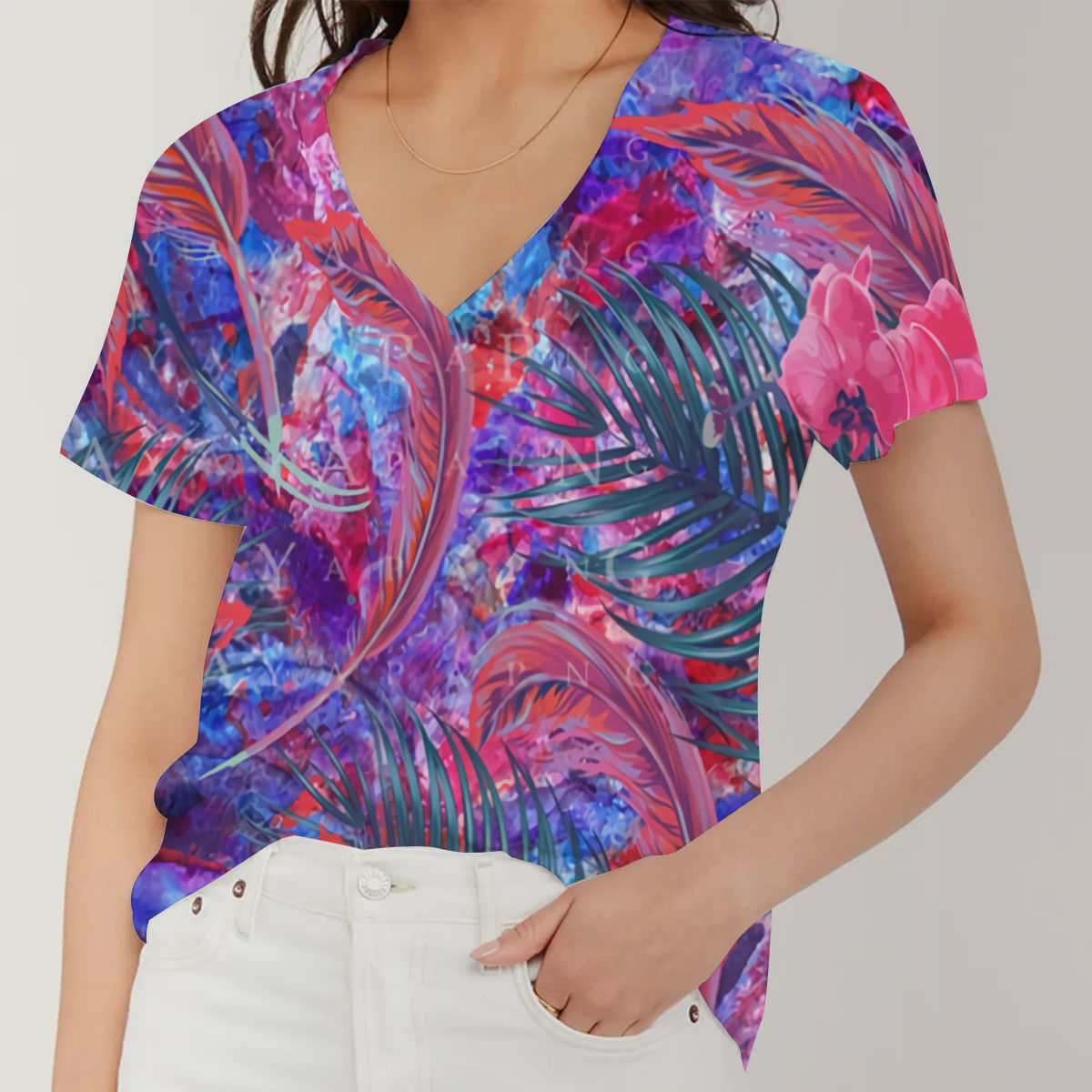 Psychedelic Orchid V-Neck Women's T-Shirt_2_1