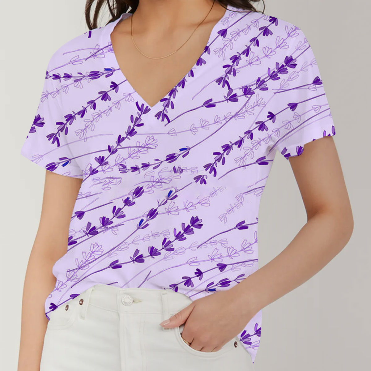 Purple Lavender 1 V-Neck Women's T-Shirt_2_1