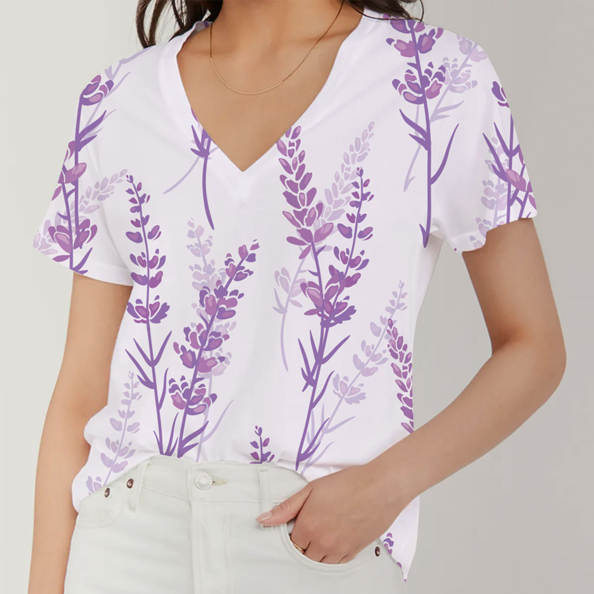 Purple Lavender V-Neck Women's T-Shirt_2_1