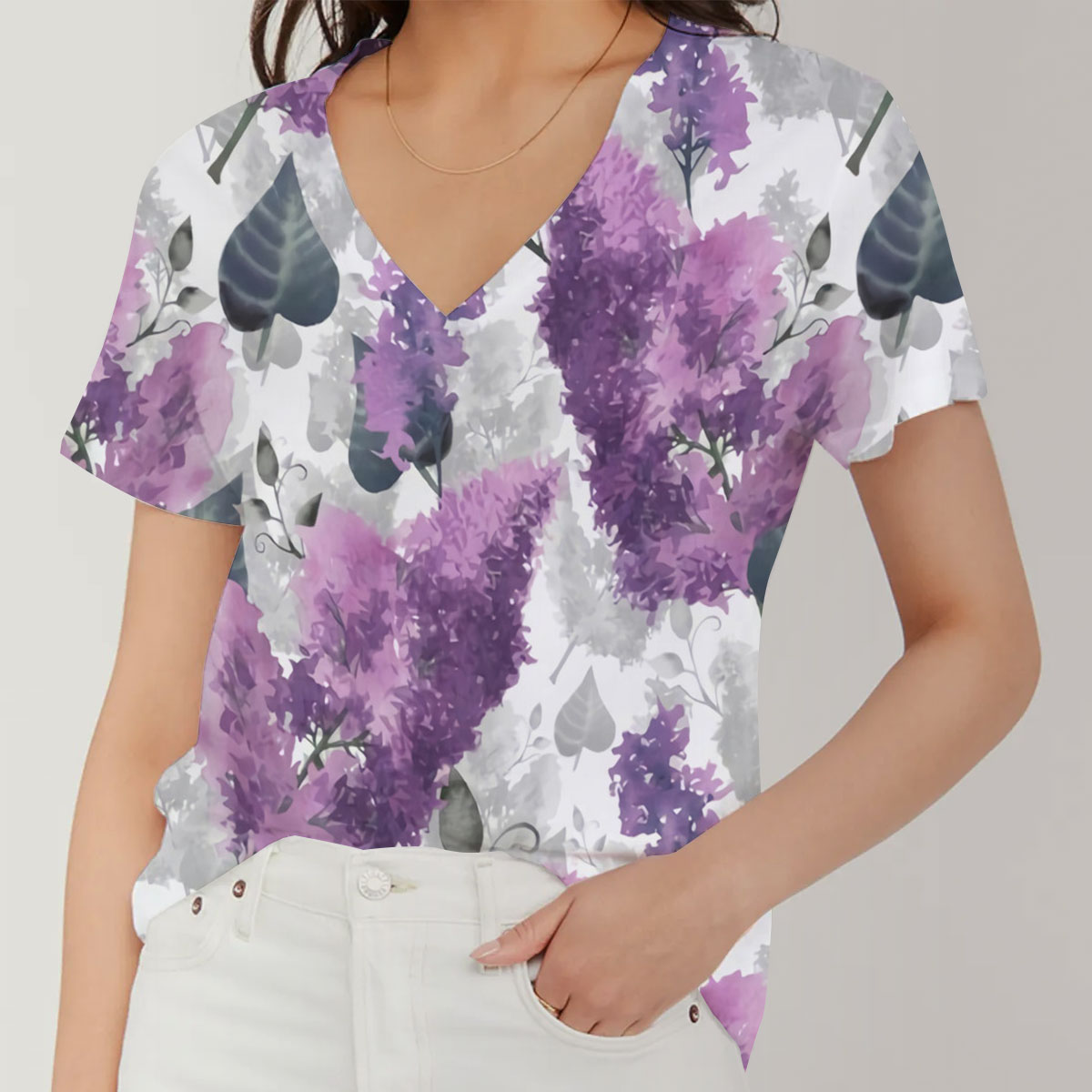Purple Lilac V-Neck Women's T-Shirt_2_1