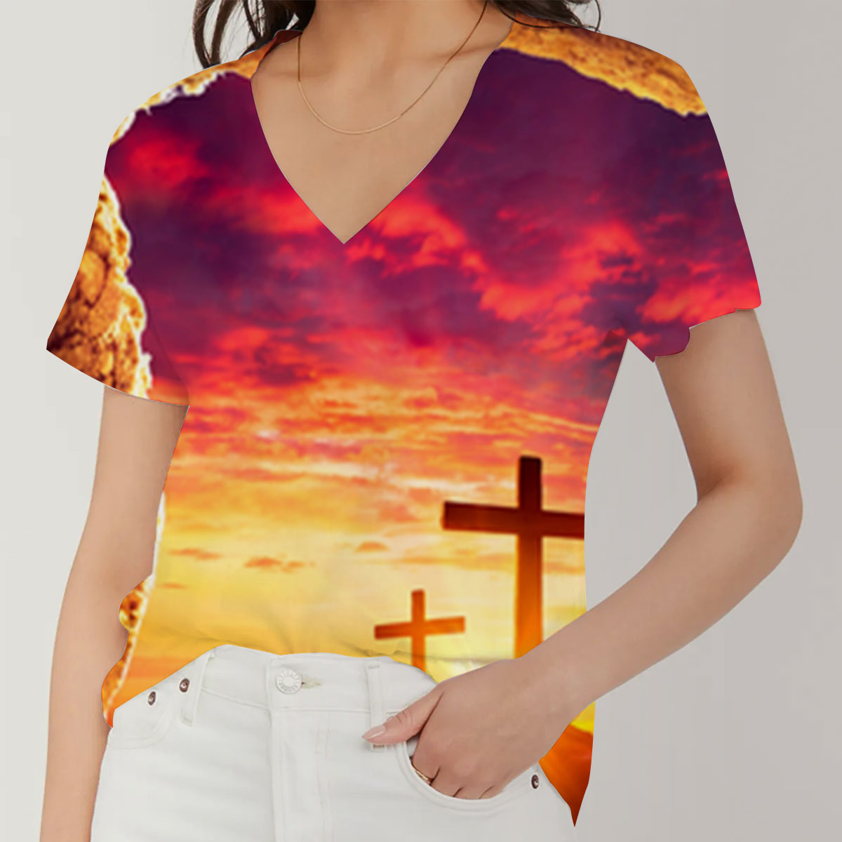 Resurrection Of Jesus Christ V-Neck Women's T-Shirt_2_1